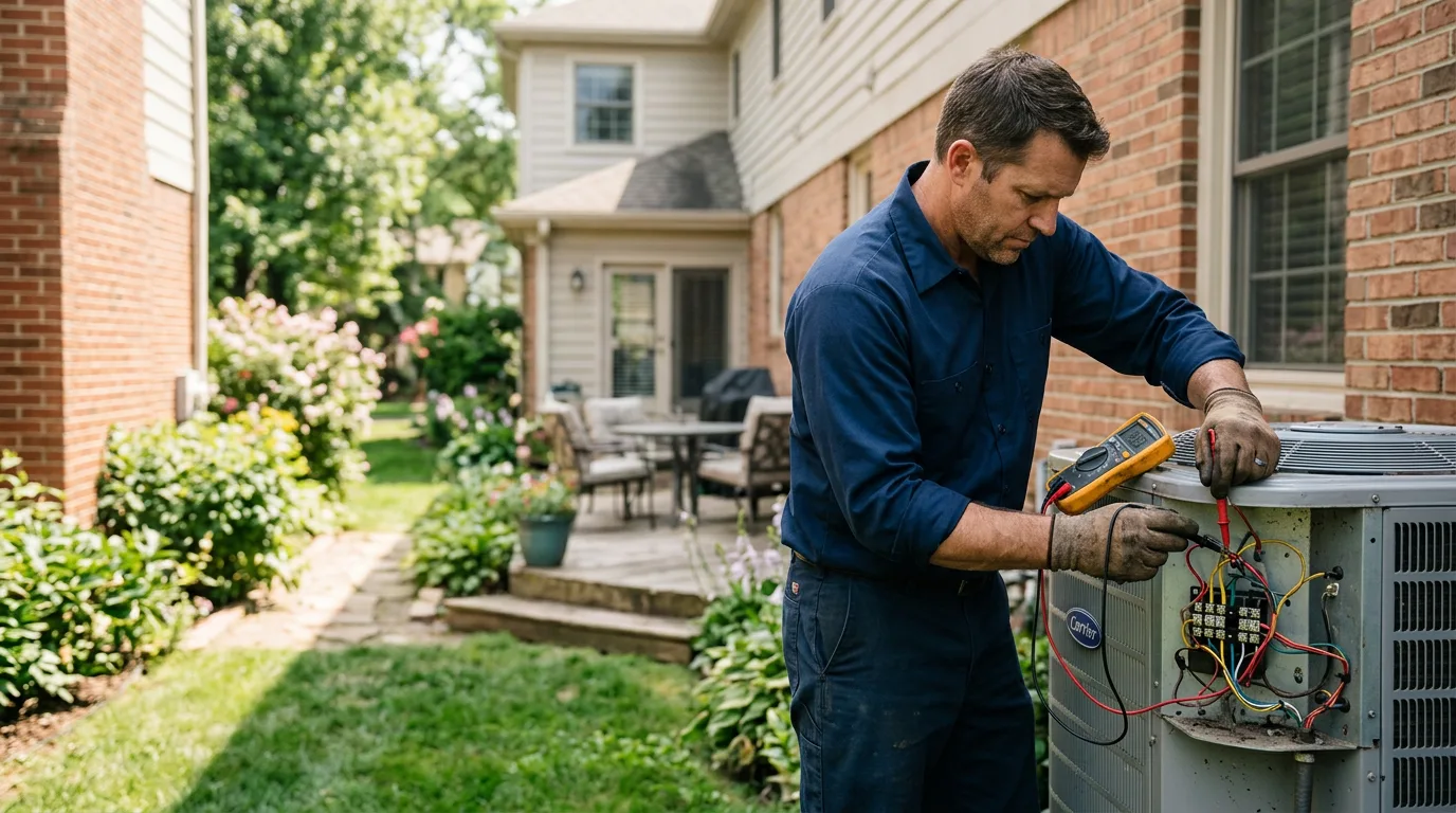 HVAC technician working in a home in New Mexico